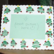 Photo frame card decorated with stylized trees.