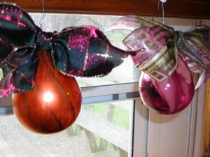 Glass ornaments with paint on the inside.