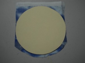 Template on fabric to trace circle.