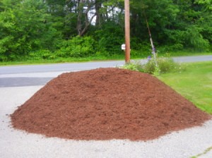 Pile of mulch in driveway.