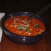 Basil tomato soup with grilled cheese