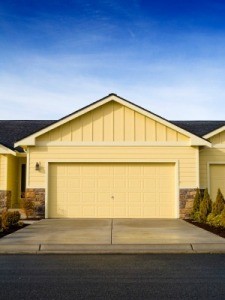 A garage viewed from the outside.
