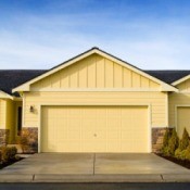 A garage viewed from the outside.