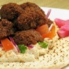 A meatless recipe of felafel and nan bread.