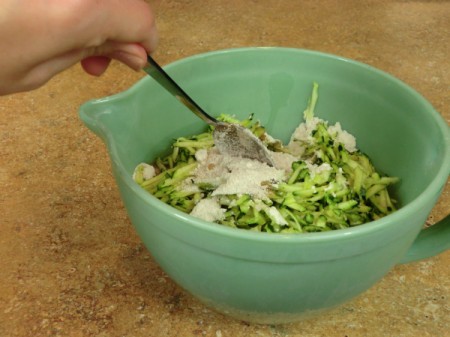 stir zucchini into flour mix