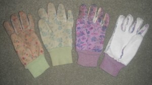 Garden gloves with left turned inside out to make a right.