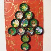 A Christmas tree made from bottle caps.