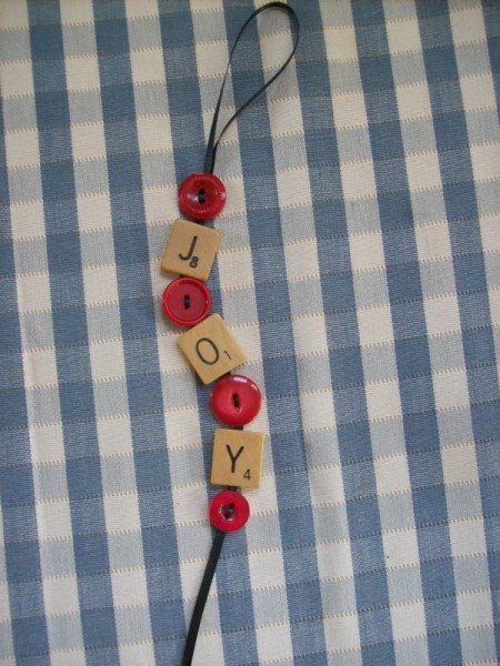 Joy Ornament made from Scrabble pieces