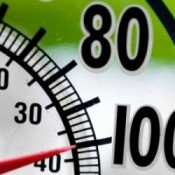 A thermometer on a hot day.