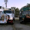 Trucks decorated for a Christmas parade