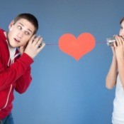 Young Man and Woman Talking Through Tin Can