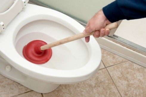 What types of products would one use to clear a clogged toilet?