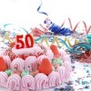 50th birthday party cake and decorations.