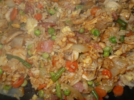 Add mushrooms, peas, and beans.
