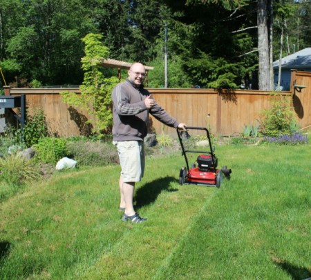 mowing the lawn