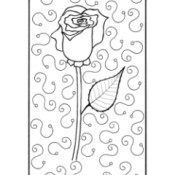 Mother's Day Rose Adult Coloring Page - single rose bud with squiggles in background