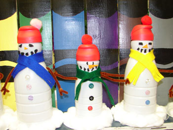 Snowmen made from Creamer Bottles