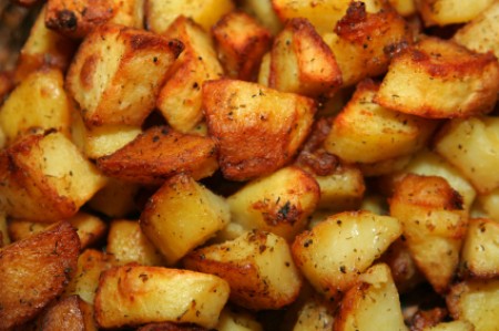 A pan of oven roasted potatoes
