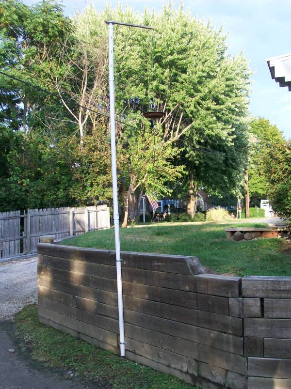 A homemade birdfeeder on a post