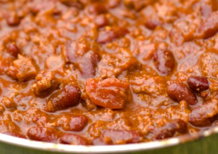 A bowl of bean and tomato chili