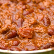 A bowl of bean and tomato chili