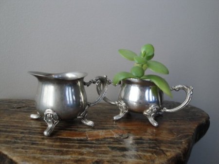 Photo of Silver Creamers on a Table