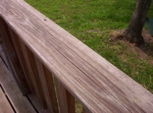 Closeup of weathered deck railing