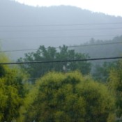 After a spring rain in Hampton, TN, with mist over the trees.