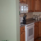 view of kitchen cabinets and adjoining wall