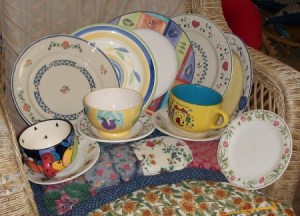 mismatched sets of dishes