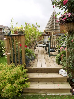 View of stairs and plants on deck