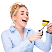 Getting Out of Debt, Picture of a woman cutting a credit card.