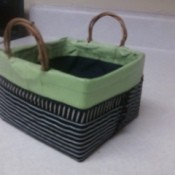 A basket made from milk cartons.