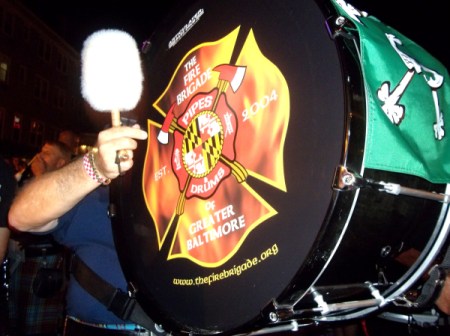 A drum in the Fire Brigade Pipes and Drums of Greater Baltimore