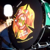 A drum in the Fire Brigade Pipes and Drums of Greater Baltimore