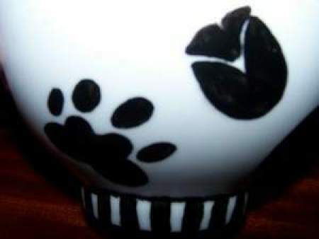 Closeup of hand painted porcelain bowl, closeup of design