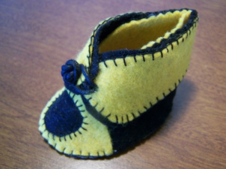 finished blue and yellow bootie