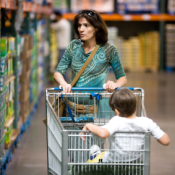 A woman shopping at a warehouse store.