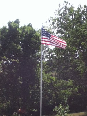 Flag pole in yard