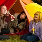 Mom and 3 girls Camping in the Rain