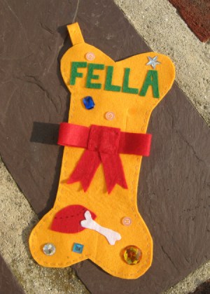 Yellow Bone Shaped Dog Christmas Stocking