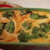 Creamed chicken mornay with broccoli.