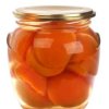 Jar of preserved apricots.