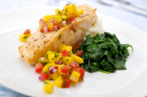 Mango Salsa on Sea Bass