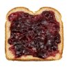 A slice of toast with grape jelly on it.