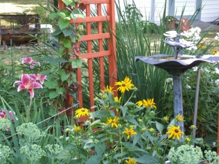 Birdbath and Trellis in Moveable Garden