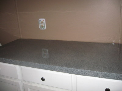 Faux granite countertops.