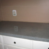 Faux granite countertops.