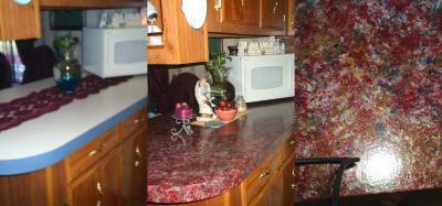 Before and after photos of a painted countertop.