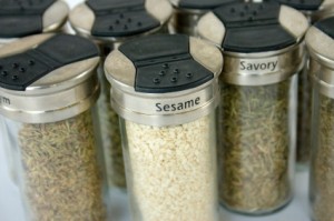 Jars of common spices in the kitchen.